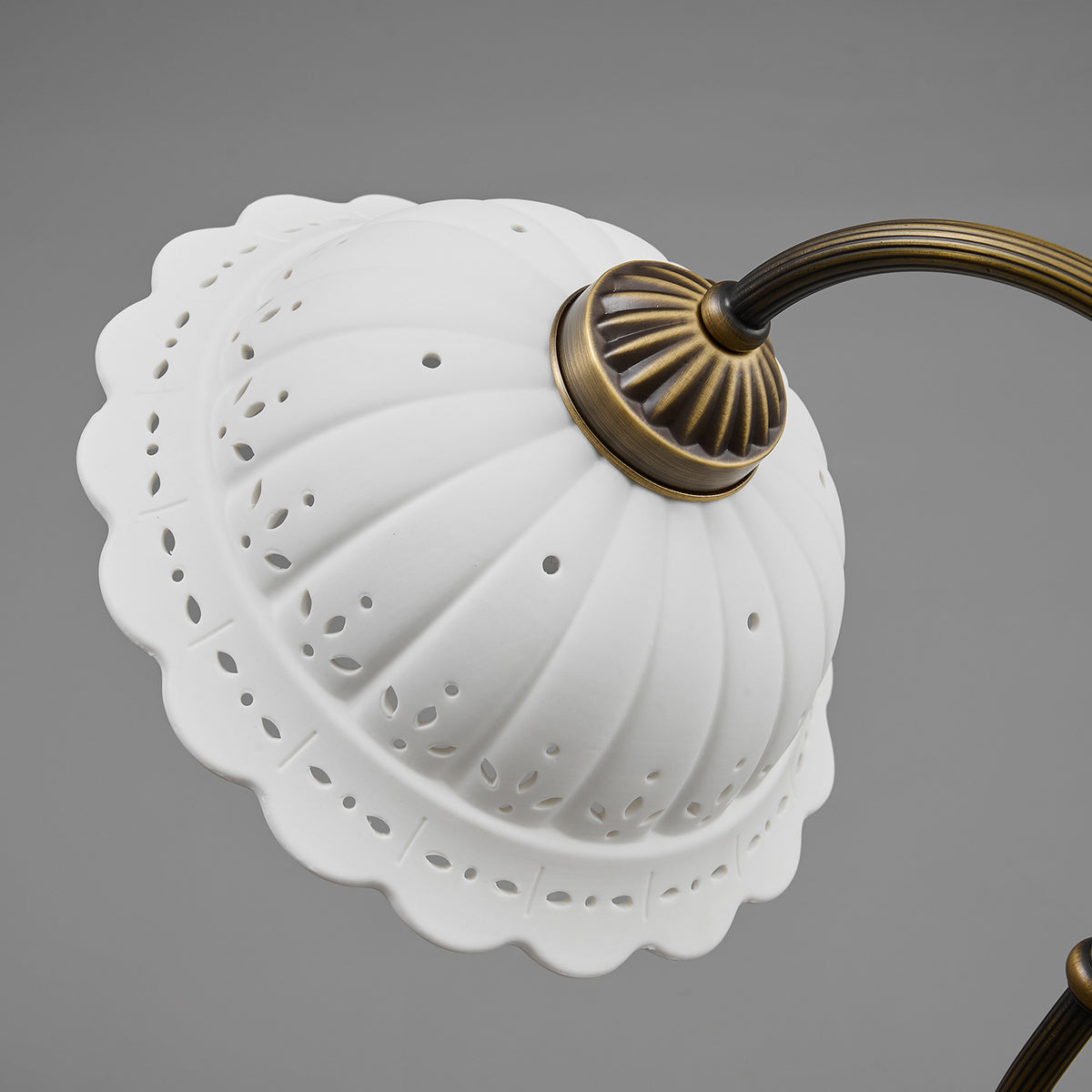 Close-up of satin-glazed pierced ceramic
