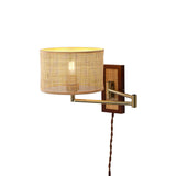 Rattan Wood Swing Arm Plug-In Wall Lamp