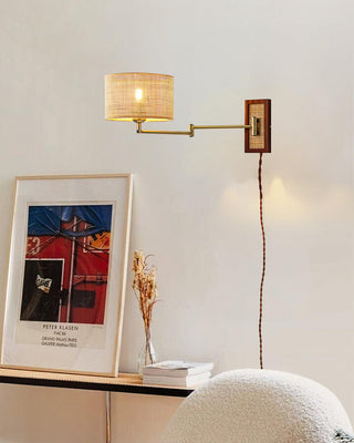 Rattan Wood Swing Arm Wall Lamp - Pinlighting