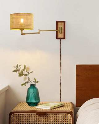 Rattan Wood Swing Arm Wall Lamp - Pinlighting