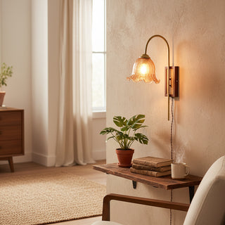 Schlafzimmer Messing 7,9" Wandleuchte aus Blumenglas 