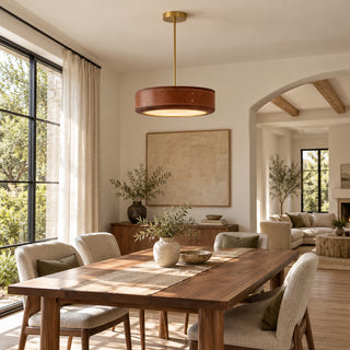 Saddle Leather Drum Pendant Lamp