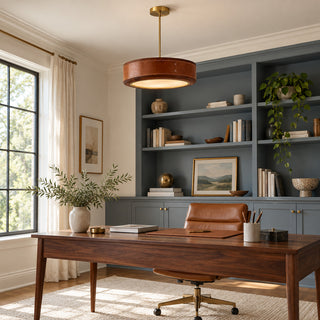 Saddle Leather Drum Pendant Lamp