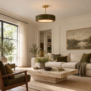 Saddle Leather Drum Pendant Lamp