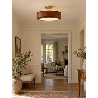 Saddle Leather Drum Pendant Lamp