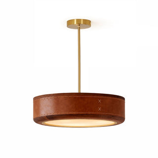 Saddle Leather Drum Pendant Lamp