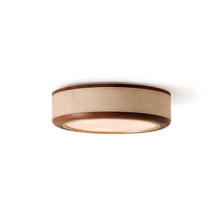 Saddle Leather Drum Flush Mount Ceiling Lamp