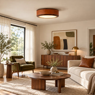 Saddle Leather Drum Flush Mount Ceiling Lamp