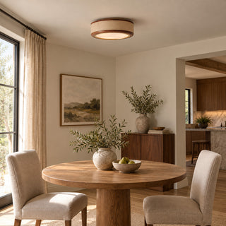 Saddle Leather Drum Flush Mount Ceiling Lamp