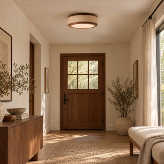 Saddle Leather Drum Flush Mount Ceiling Lamp