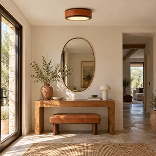 Saddle Leather Drum Flush Mount Ceiling Lamp