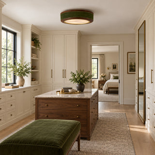 Saddle Leather Drum Flush Mount Ceiling Lamp