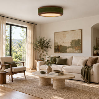 Saddle Leather Drum Flush Mount Ceiling Lamp