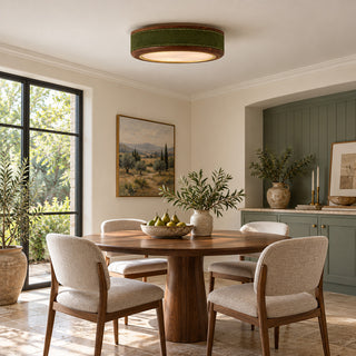 Saddle Leather Drum Flush Mount Ceiling Lamp