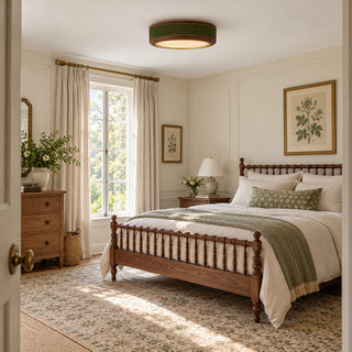 Saddle Leather Drum Flush Mount Ceiling Lamp