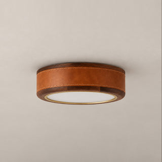 Saddle Leather Drum Flush Mount Ceiling Lamp