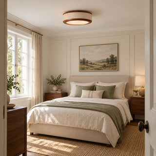 Saddle Leather Drum Flush Mount Ceiling Lamp