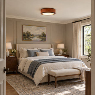Saddle Leather Drum Flush Mount Ceiling Lamp