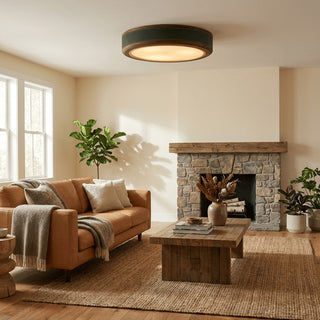 Saddle Leather Drum Flush Mount Ceiling Lamp