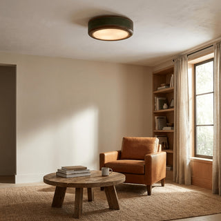 Saddle Leather Drum Flush Mount Ceiling Lamp