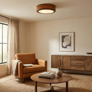 Saddle Leather Drum Flush Mount Ceiling Lamp