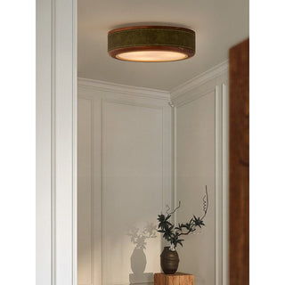 Saddle Leather Drum Flush Mount Ceiling Lamp