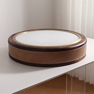 Saddle Leather Drum Flush Mount Ceiling Lamp