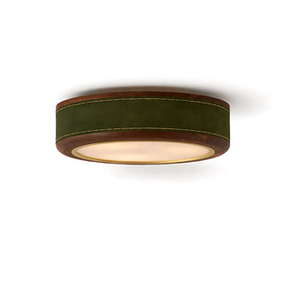 Saddle Leather Drum Flush Mount Ceiling Lamp