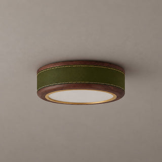 Saddle Leather Drum Flush Mount Ceiling Lamp
