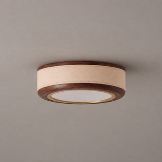 Saddle Leather Drum Flush Mount Ceiling Lamp
