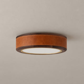 Saddle Leather Drum Flush Mount Ceiling Lamp