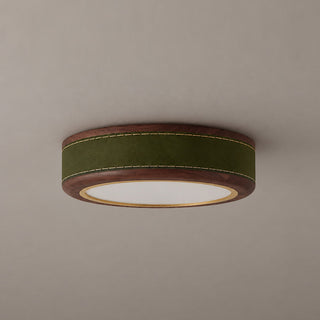 Saddle Leather Drum Flush Mount Ceiling Lamp