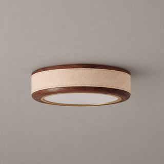 Saddle Leather Drum Flush Mount Ceiling Lamp