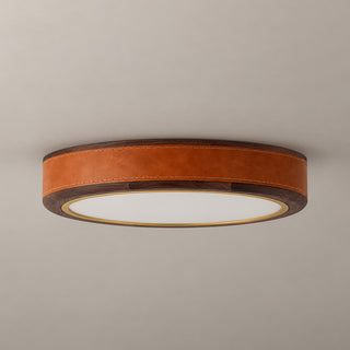 Saddle Leather Drum Flush Mount Ceiling Lamp