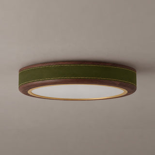Saddle Leather Drum Flush Mount Ceiling Lamp