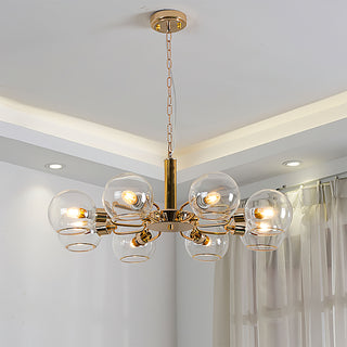 Vittali Gold Clear Glass Branched Globe Shade Chandelier