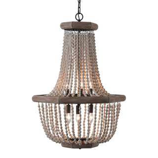 Wood Bead Candle Style Chandelier
