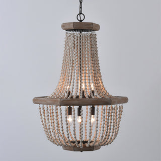 Wood Bead Candle Style Chandelier