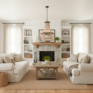 Wood Bead Candle Style Chandelier