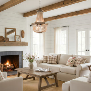 Wood Bead Candle Style Chandelier