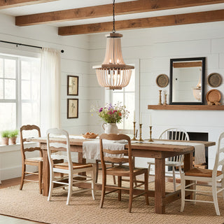 Wood Bead Candle Style Chandelier